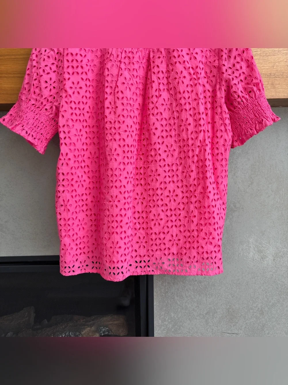J.Crew Smocked puff-sleeve top in eyelet, Size M